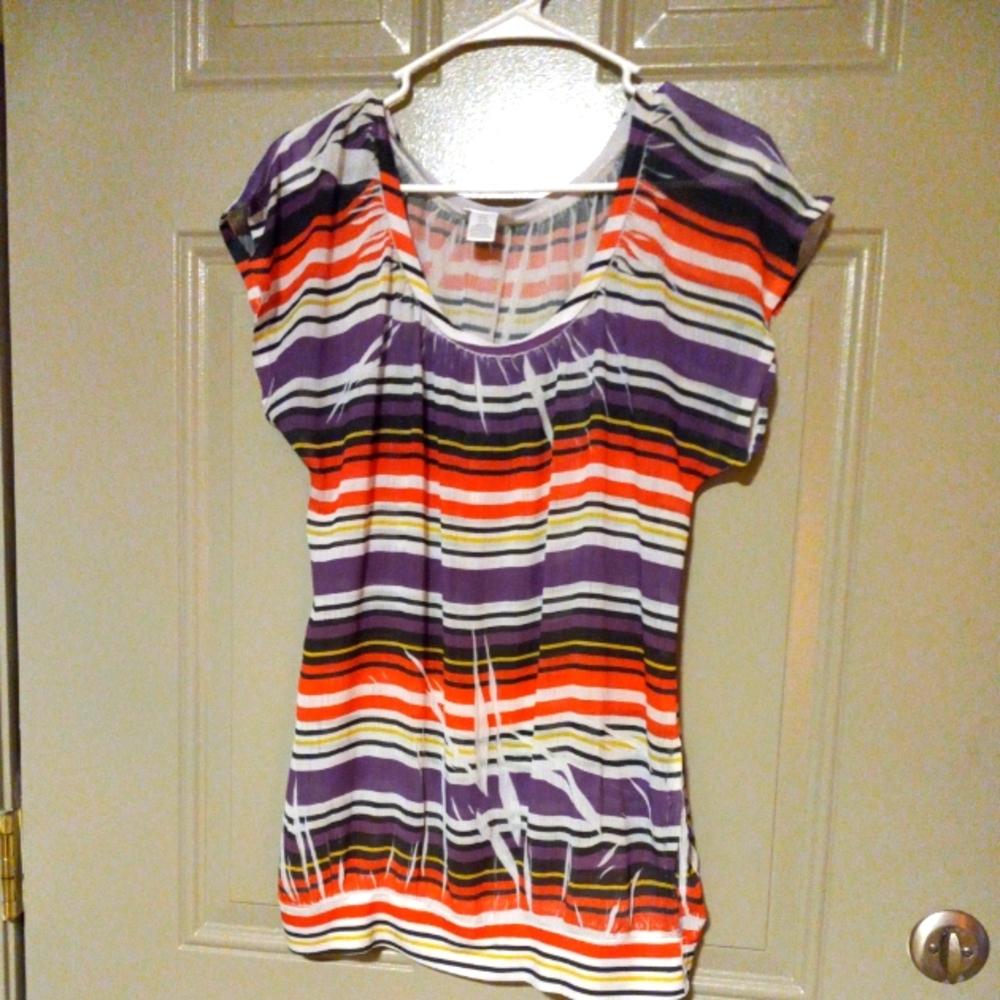 Moherhood Maternity Short Sleeve Striped Blouse Size S